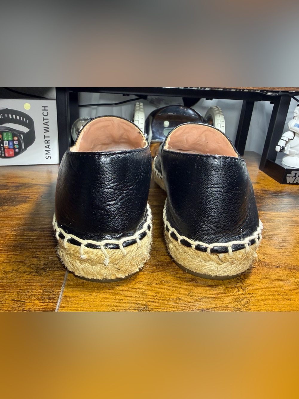 CHANEL Black Leather Espadrille Slip-On Loafers - Picture 5 of 13